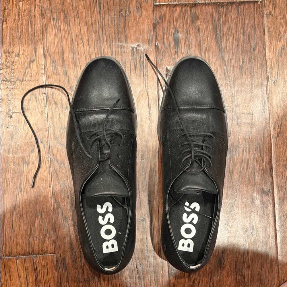 BOSS Men's Black Leather Lace-Up Dress Oxford Shoes